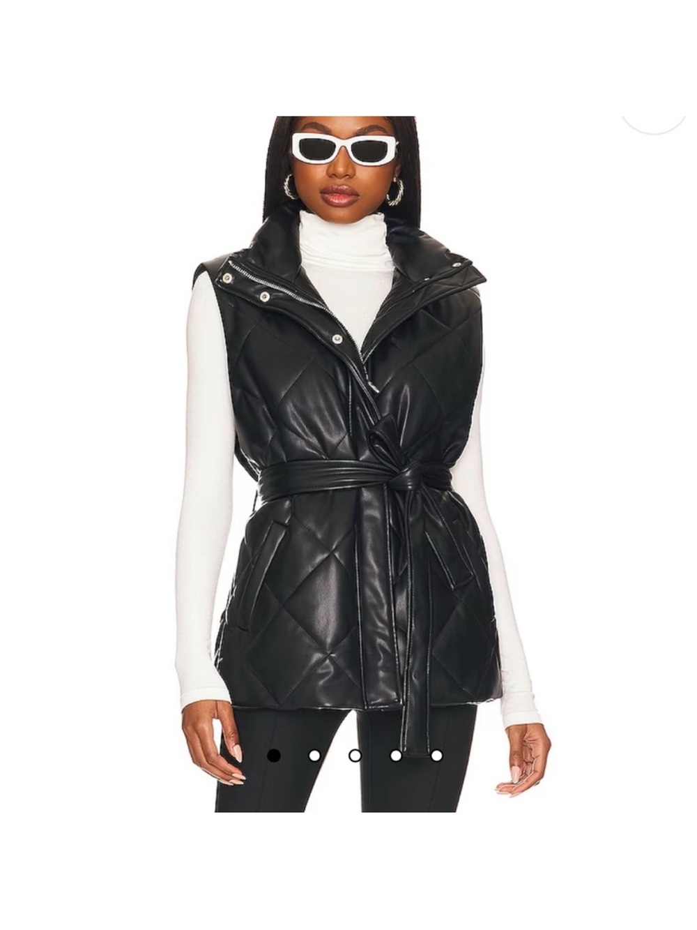 Blank NYC Black Quilted Faux Leather Belted Vest